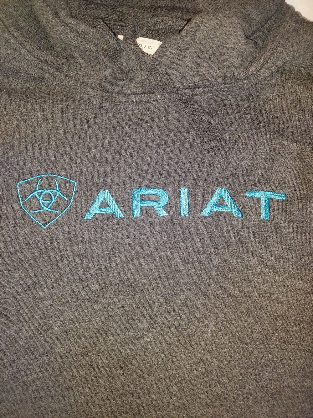 Ariat Women’s Heather Charcoal Grey Logo Hoodie Pullover Teal Accent Size XL - Picture 4 of 8